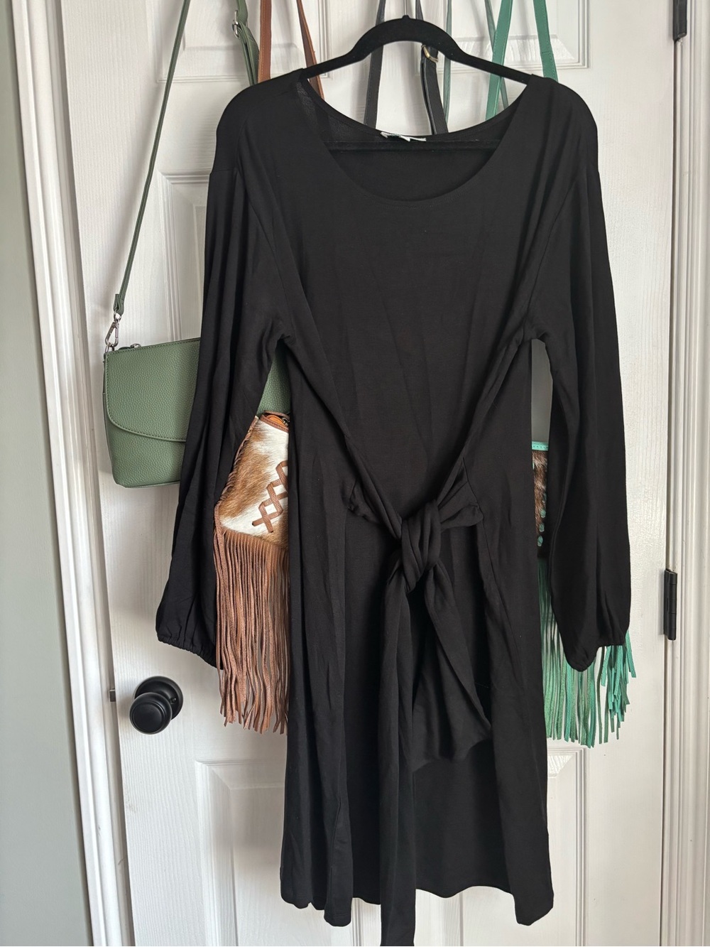Grace & Lace Black Long-Sleeve Tie-Front Dress